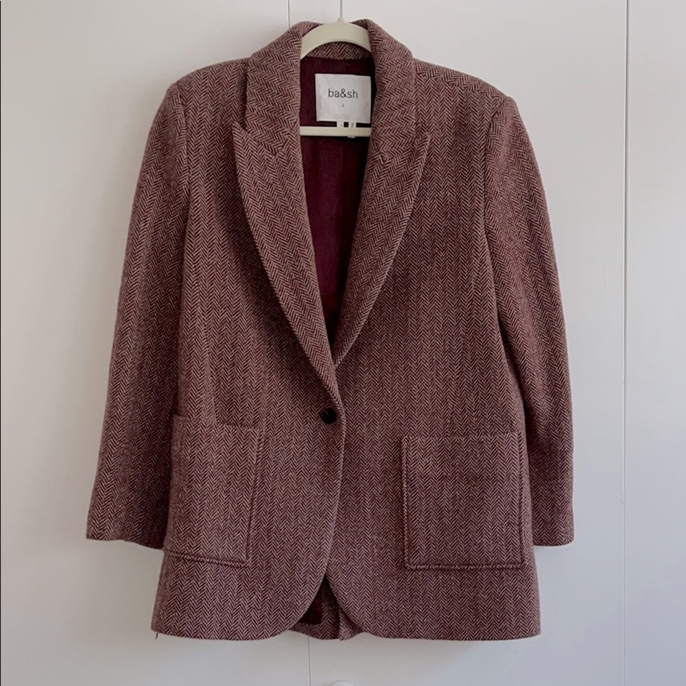 Ba&sh Burgundy Herringbone Blazer Structured Tailored Jacket